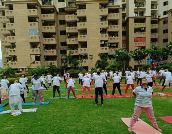 9th International Yoga Day Yoga Day organized at Eros Sampoornam Society Greater Noida West
